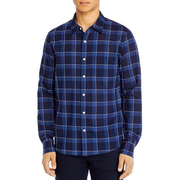 Frame Windowpane Plaid Classic Fit Button-Up Shirt in Navy Multi Size S - Picture 1 of 8
